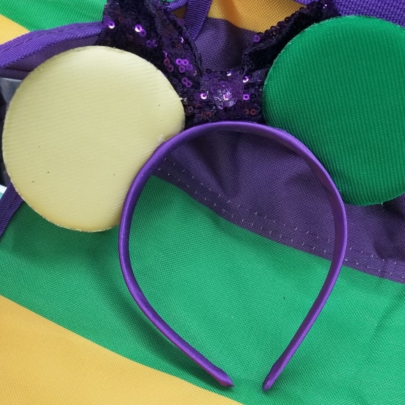 Sequin Ears Bow Headband with Mardi Gras Fleur-de-lis - Picture 4 of 4